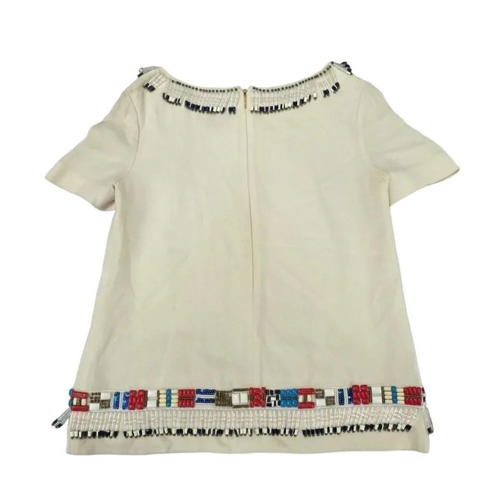 Tory Burch Jace cream blouse with multicolored beads western Aztec vintage Size4